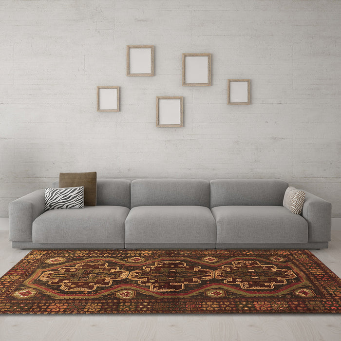 Machine Washable Persian Brown Traditional Rug in a Living Room,, wshtr1541brn