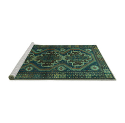 Sideview of Machine Washable Persian Turquoise Traditional Area Rugs, wshtr1541turq