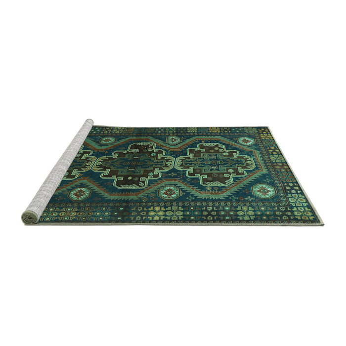 Sideview of Machine Washable Persian Turquoise Traditional Area Rugs, wshtr1541turq