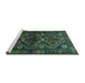 Sideview of Machine Washable Persian Turquoise Traditional Area Rugs, wshtr1541turq