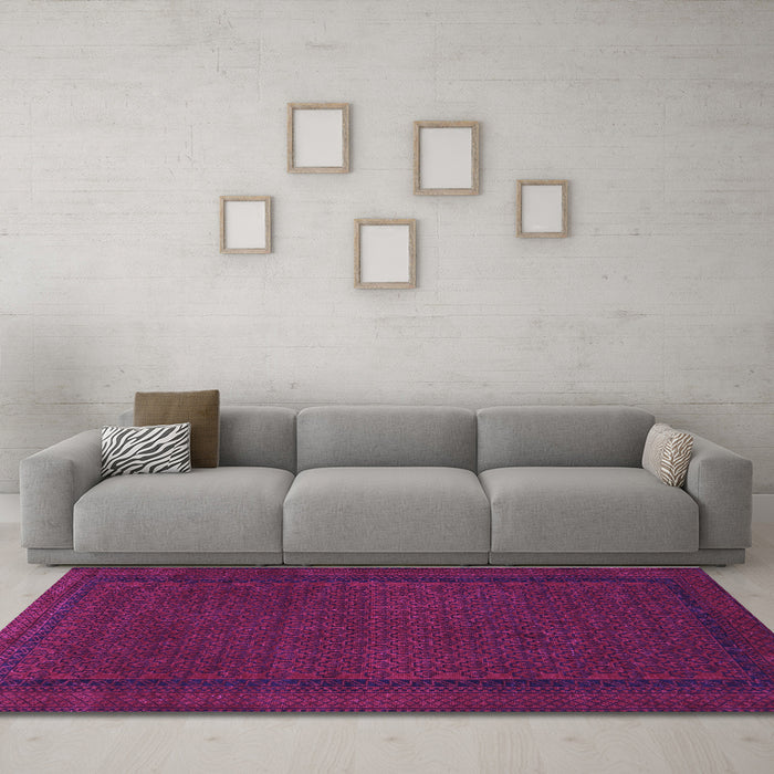 Machine Washable Persian Purple Traditional Area Rugs in a Living Room, wshtr1542pur