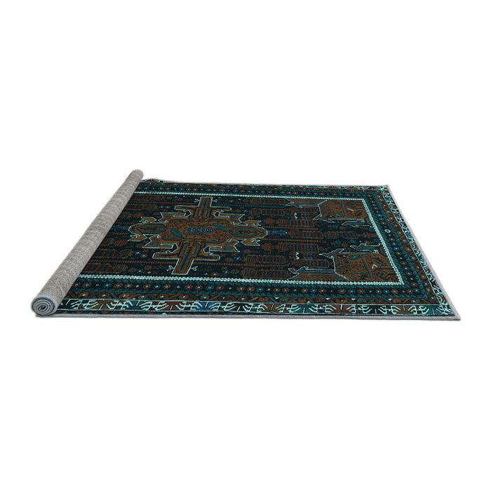 Sideview of Machine Washable Persian Light Blue Traditional Rug, wshtr1543lblu