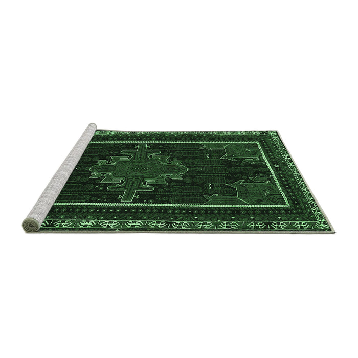 Sideview of Machine Washable Persian Emerald Green Traditional Area Rugs, wshtr1543emgrn