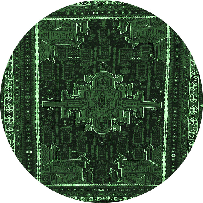 Round Persian Emerald Green Traditional Rug, tr1543emgrn