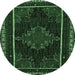 Round Persian Emerald Green Traditional Rug, tr1543emgrn