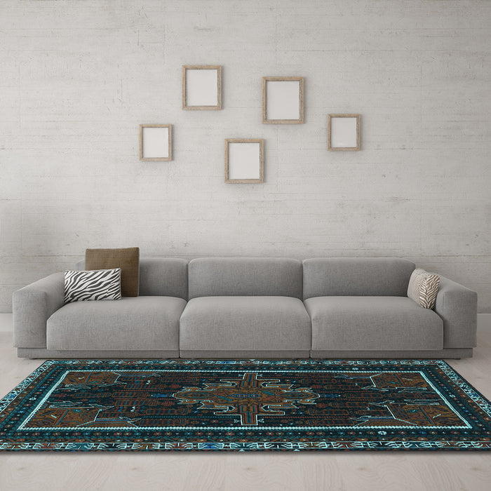 Machine Washable Persian Light Blue Traditional Rug in a Living Room, wshtr1543lblu