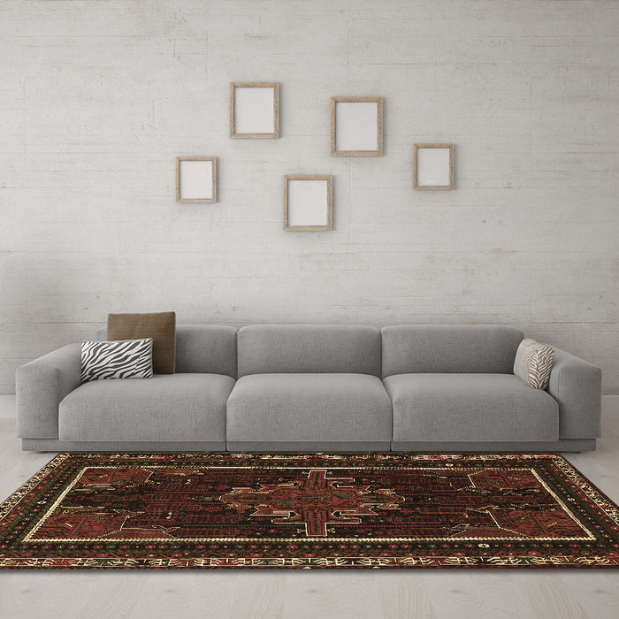 Machine Washable Persian Brown Traditional Rug in a Living Room,, wshtr1543brn