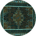 Round Machine Washable Persian Turquoise Traditional Area Rugs, wshtr1543turq