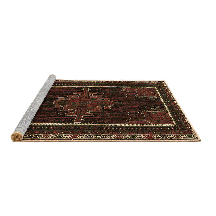 Sideview of Machine Washable Persian Brown Traditional Rug, wshtr1543brn