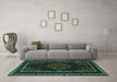 Machine Washable Persian Turquoise Traditional Area Rugs in a Living Room,, wshtr1543turq