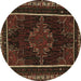 Round Machine Washable Persian Brown Traditional Rug, wshtr1543brn