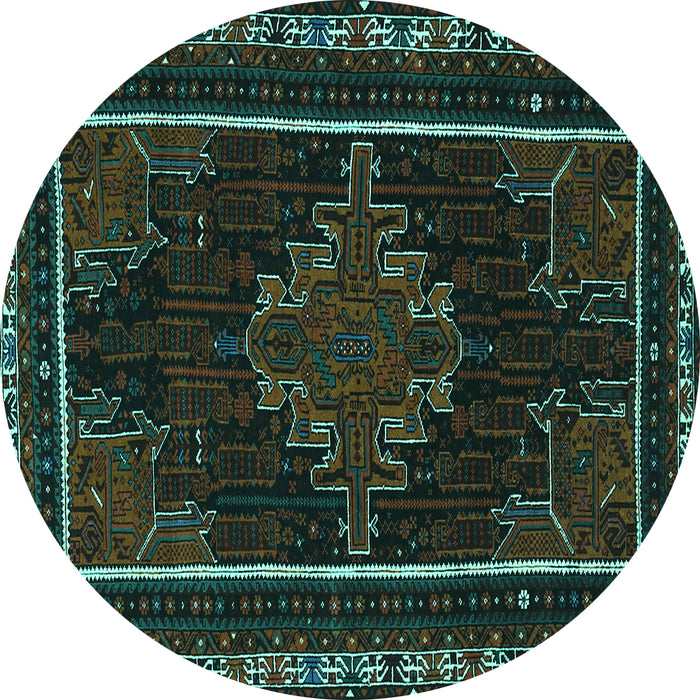 Round Persian Turquoise Traditional Rug, tr1543turq