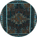 Round Machine Washable Persian Light Blue Traditional Rug, wshtr1543lblu