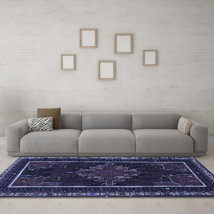 Machine Washable Persian Blue Traditional Rug in a Living Room, wshtr1543blu