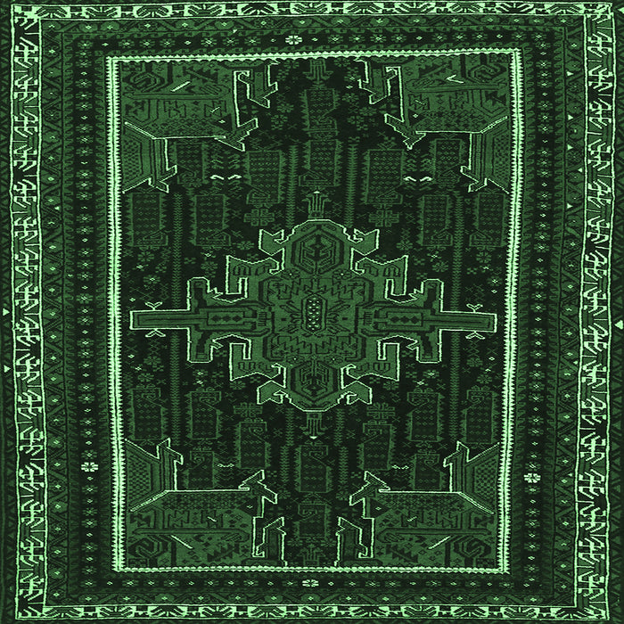 Square Machine Washable Persian Emerald Green Traditional Area Rugs, wshtr1543emgrn