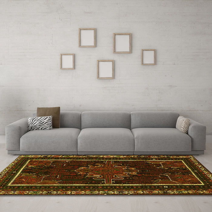 Machine Washable Persian Yellow Traditional Rug in a Living Room, wshtr1543yw
