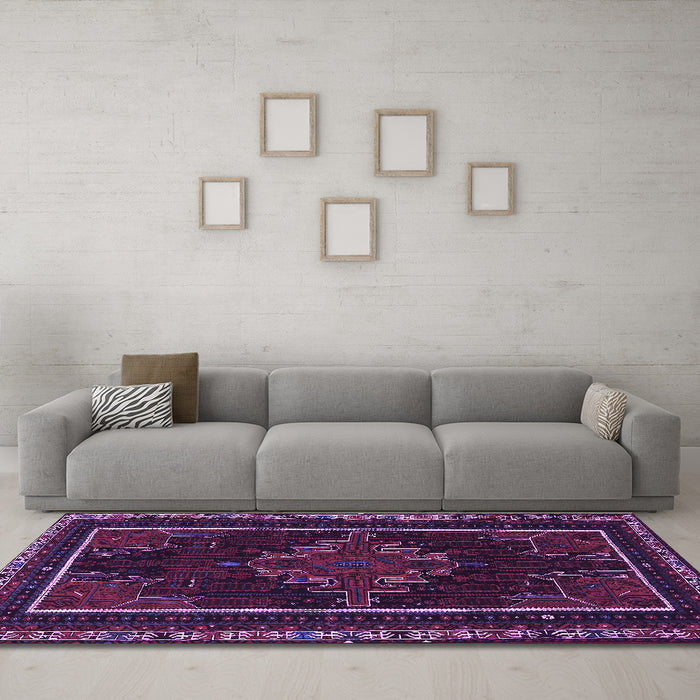 Machine Washable Persian Purple Traditional Area Rugs in a Living Room, wshtr1543pur