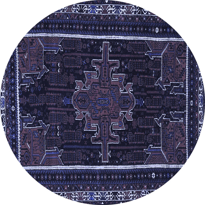 Round Machine Washable Persian Blue Traditional Rug, wshtr1543blu