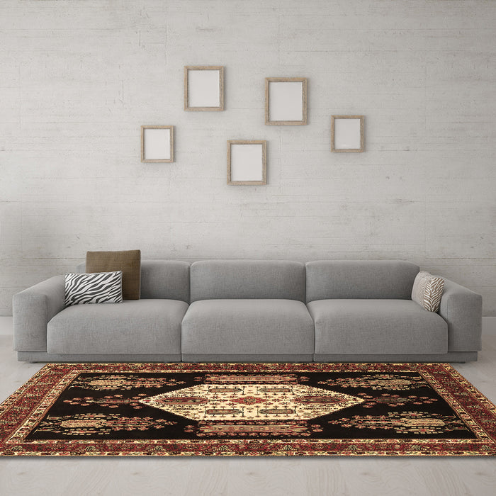 Machine Washable Persian Brown Traditional Rug in a Living Room,, wshtr1544brn