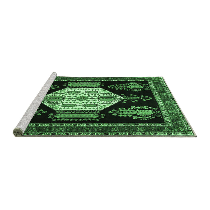 Sideview of Machine Washable Persian Emerald Green Traditional Area Rugs, wshtr1544emgrn