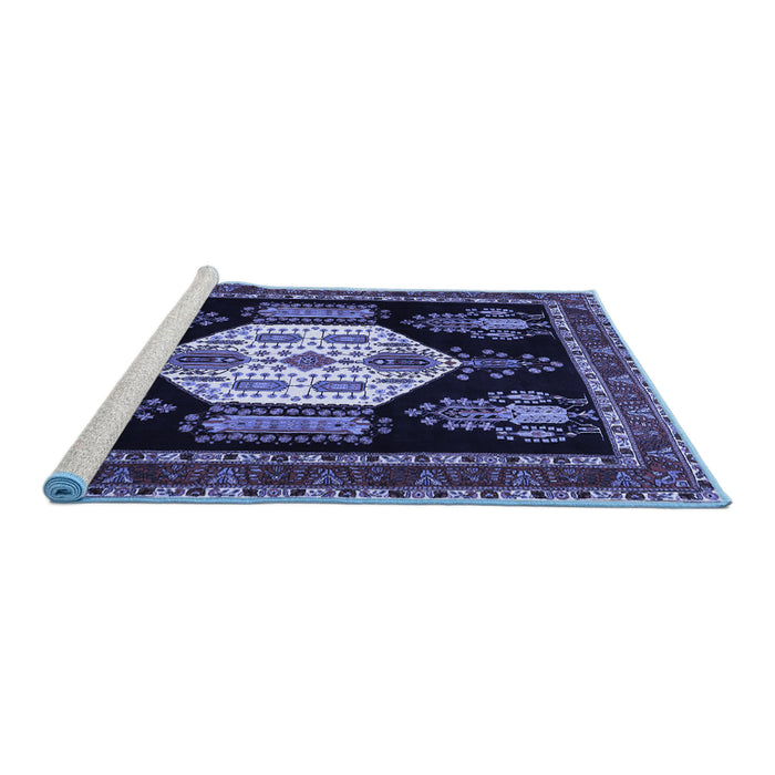 Sideview of Machine Washable Persian Blue Traditional Rug, wshtr1544blu