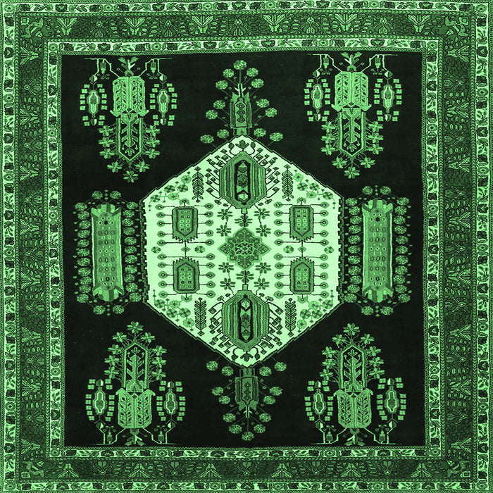 Square Machine Washable Persian Emerald Green Traditional Area Rugs, wshtr1544emgrn