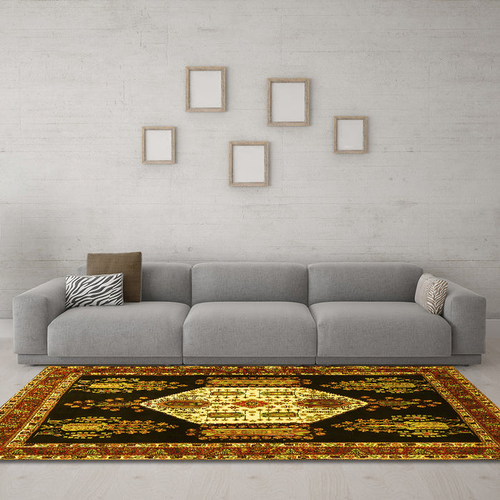 Machine Washable Persian Yellow Traditional Rug in a Living Room, wshtr1544yw