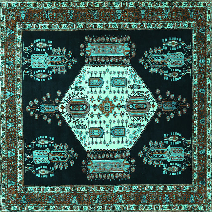 Square Machine Washable Persian Turquoise Traditional Area Rugs, wshtr1544turq