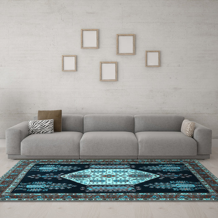 Machine Washable Persian Light Blue Traditional Rug in a Living Room, wshtr1544lblu