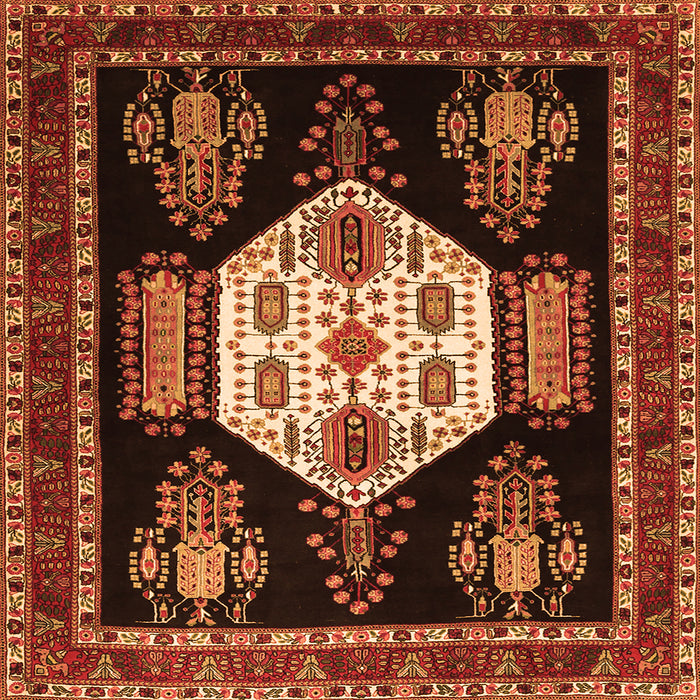 Round Machine Washable Persian Orange Traditional Area Rugs, wshtr1544org
