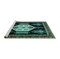 Sideview of Machine Washable Persian Turquoise Traditional Area Rugs, wshtr1544turq