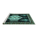 Sideview of Machine Washable Persian Turquoise Traditional Area Rugs, wshtr1544turq