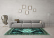 Machine Washable Persian Turquoise Traditional Area Rugs in a Living Room,, wshtr1544turq
