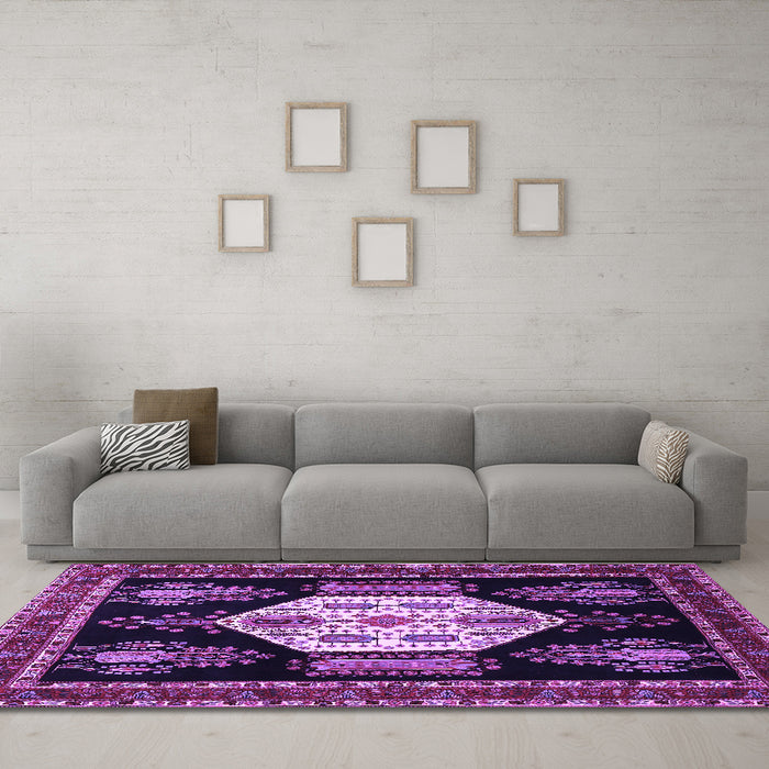 Machine Washable Persian Purple Traditional Area Rugs in a Living Room, wshtr1544pur