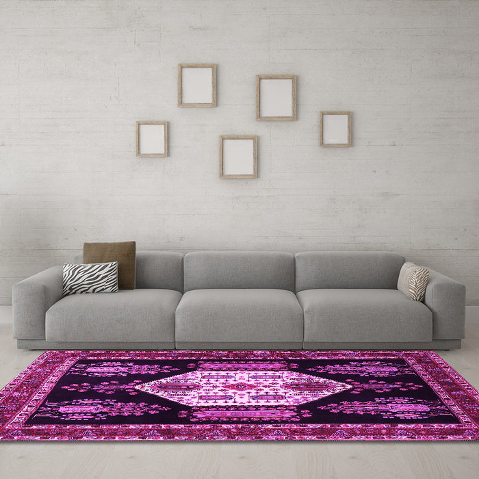 Machine Washable Persian Pink Traditional Rug in a Living Room, wshtr1544pnk