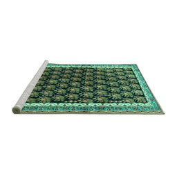 Sideview of Machine Washable Persian Turquoise Traditional Area Rugs, wshtr1545turq