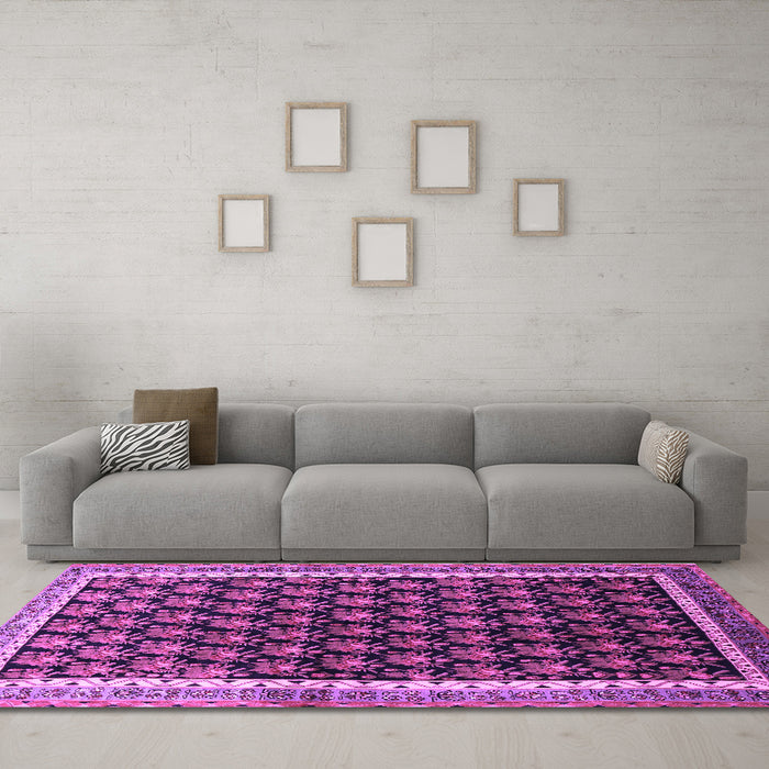 Machine Washable Persian Purple Traditional Area Rugs in a Living Room, wshtr1545pur