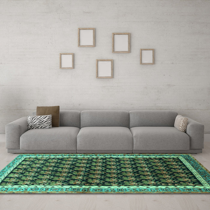 Machine Washable Persian Turquoise Traditional Area Rugs in a Living Room,, wshtr1545turq