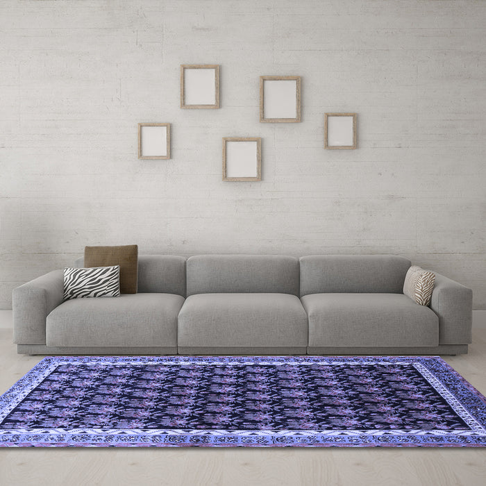 Machine Washable Persian Blue Traditional Rug in a Living Room, wshtr1545blu