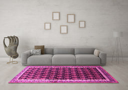 Machine Washable Persian Pink Traditional Rug in a Living Room, wshtr1545pnk