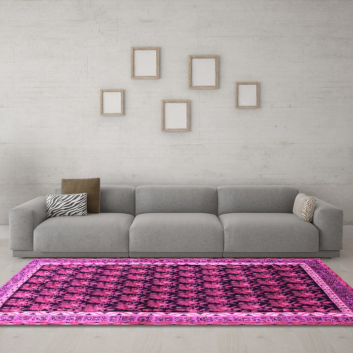 Machine Washable Persian Pink Traditional Rug in a Living Room, wshtr1545pnk