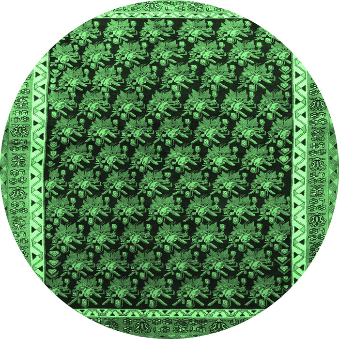 Round Machine Washable Persian Emerald Green Traditional Area Rugs, wshtr1545emgrn