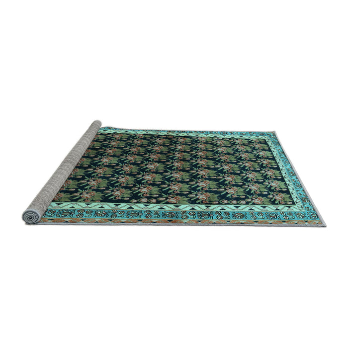 Sideview of Machine Washable Persian Light Blue Traditional Rug, wshtr1545lblu