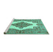 Sideview of Machine Washable Medallion Turquoise Traditional Area Rugs, wshtr1546turq