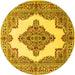 Round Machine Washable Medallion Yellow Traditional Rug, wshtr1546yw