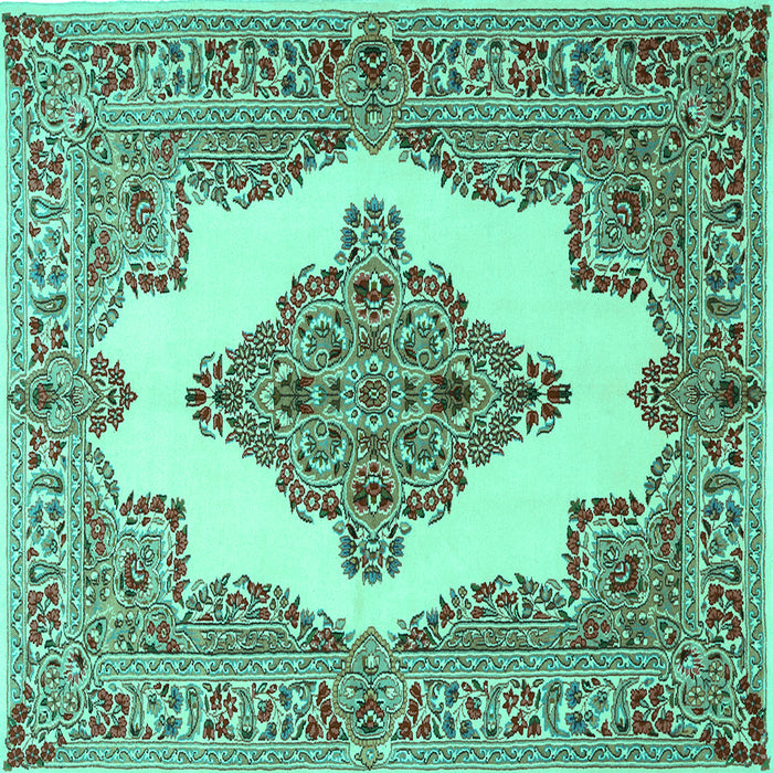 Square Medallion Turquoise Traditional Rug, tr1546turq