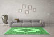 Machine Washable Medallion Emerald Green Traditional Area Rugs in a Living Room,, wshtr1546emgrn