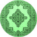 Round Medallion Emerald Green Traditional Rug, tr1546emgrn