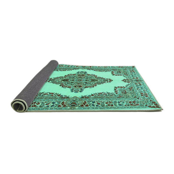Sideview of Medallion Turquoise Traditional Rug, tr1546turq