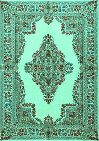 Medallion Turquoise Traditional Rug, tr1546turq